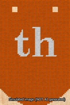A simulated image of the stitched needlepoint design: Banner 13m Curved th White on Orange. Not A.I. generated.