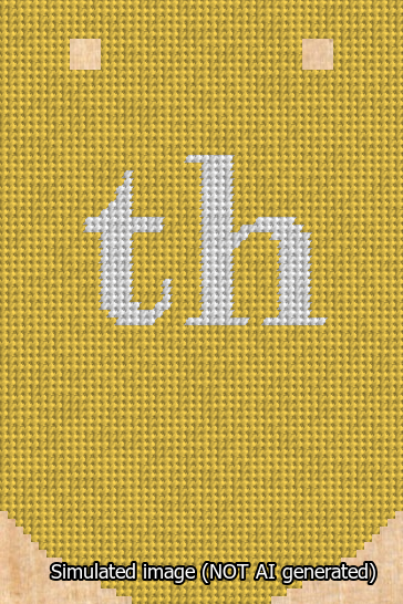 A simulated image of the stitched needlepoint design: Banner 13m Curved th White on Yellow. Not A.I. generated.