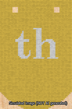 A simulated image of the stitched needlepoint design: Banner 13m Curved th White on Yellow. Not A.I. generated.