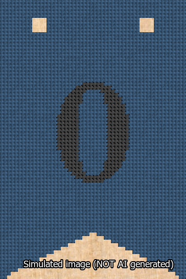 A simulated image of the stitched needlepoint design: Banner 13m Forked 0 Black on Blue. Not A.I. generated.