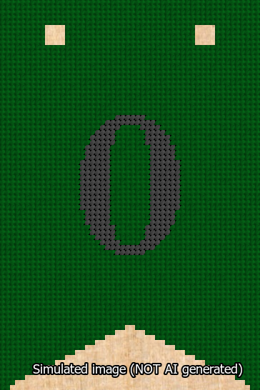 A simulated image of the stitched needlepoint design: Banner 13m Forked 0 Black on Green. Not A.I. generated.