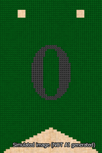 A simulated image of the stitched needlepoint design: Banner 13m Forked 0 Black on Green. Not A.I. generated.