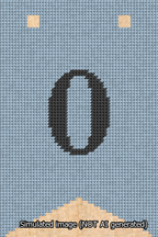 A simulated image of the stitched needlepoint design: Banner 13m Forked 0 Black on Light Blue. Not A.I. generated.