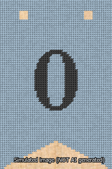 A simulated image of the stitched needlepoint design: Banner 13m Forked 0 Black on Light Blue. Not A.I. generated.
