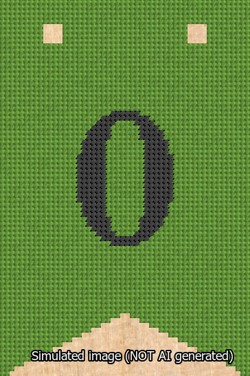 A simulated image of the stitched needlepoint design: Banner 13m Forked 0 Black on Light Green. Not A.I. generated.