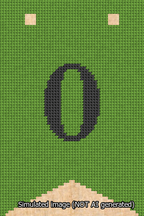 A simulated image of the stitched needlepoint design: Banner 13m Forked 0 Black on Light Green. Not A.I. generated.