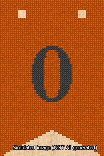 A simulated image of the stitched needlepoint design: Banner 13m Forked 0 Black on Orange. Not A.I. generated.
