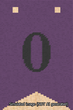 A simulated image of the stitched needlepoint design: Banner 13m Forked 0 Black on Purple. Not A.I. generated.
