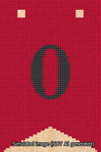 A simulated image of the stitched needlepoint design: Banner 13m Forked 0 Black on Red. Not A.I. generated.