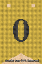 A simulated image of the stitched needlepoint design: Banner 13m Forked 0 Black on Yellow. Not A.I. generated.