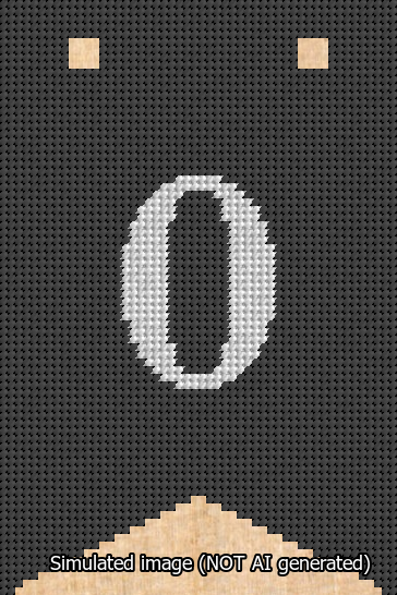 A simulated image of the stitched needlepoint design: Banner 13m Forked 0 White on Black. Not A.I. generated.