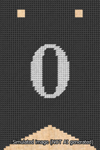 A simulated image of the stitched needlepoint design: Banner 13m Forked 0 White on Black. Not A.I. generated.