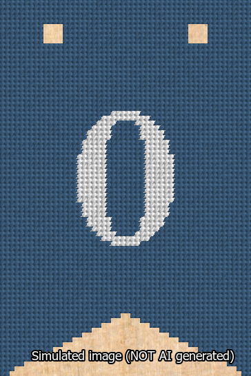 A simulated image of the stitched needlepoint design: Banner 13m Forked 0 White on Blue. Not A.I. generated.