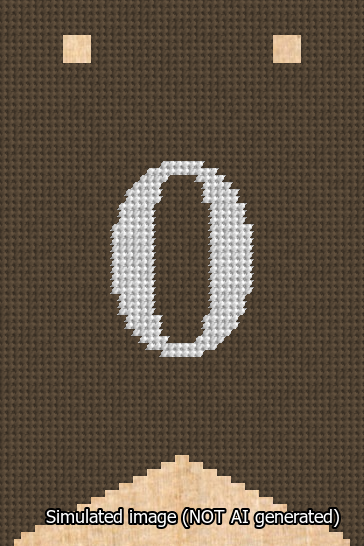 A simulated image of the stitched needlepoint design: Banner 13m Forked 0 White on Brown. Not A.I. generated.