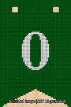 A simulated image of the stitched needlepoint design: Banner 13m Forked 0 White on Green. Not A.I. generated.