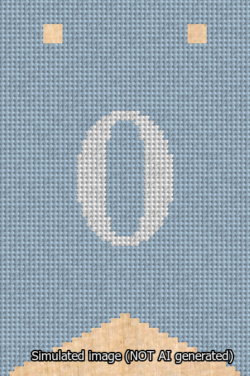A simulated image of the stitched needlepoint design: Banner 13m Forked 0 White on Light Blue. Not A.I. generated.