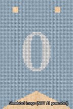 A simulated image of the stitched needlepoint design: Banner 13m Forked 0 White on Light Blue. Not A.I. generated.