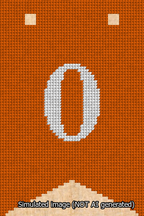 A simulated image of the stitched needlepoint design: Banner 13m Forked 0 White on Orange. Not A.I. generated.
