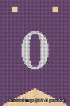 A simulated image of the stitched needlepoint design: Banner 13m Forked 0 White on Purple. Not A.I. generated.