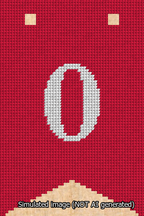 A simulated image of the stitched needlepoint design: Banner 13m Forked 0 White on Red. Not A.I. generated.