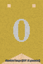A simulated image of the stitched needlepoint design: Banner 13m Forked 0 White on Yellow. Not A.I. generated.