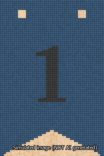 A simulated image of the stitched needlepoint design: Banner 13m Forked 1 Black on Blue. Not A.I. generated.