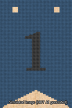 A simulated image of the stitched needlepoint design: Banner 13m Forked 1 Black on Blue. Not A.I. generated.