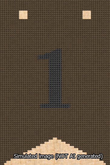 A simulated image of the stitched needlepoint design: Banner 13m Forked 1 Black on Brown. Not A.I. generated.