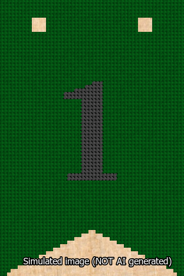 A simulated image of the stitched needlepoint design: Banner 13m Forked 1 Black on Green. Not A.I. generated.