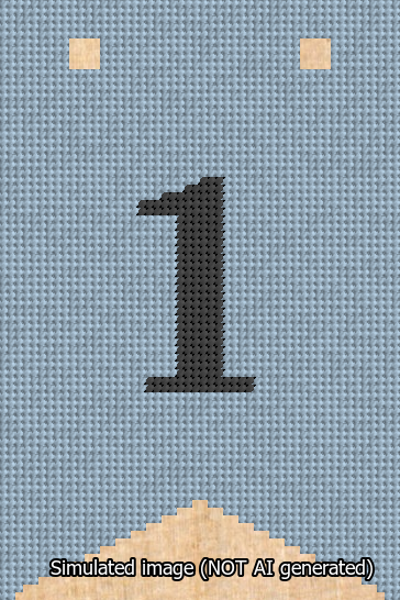 A simulated image of the stitched needlepoint design: Banner 13m Forked 1 Black on Light Blue. Not A.I. generated.