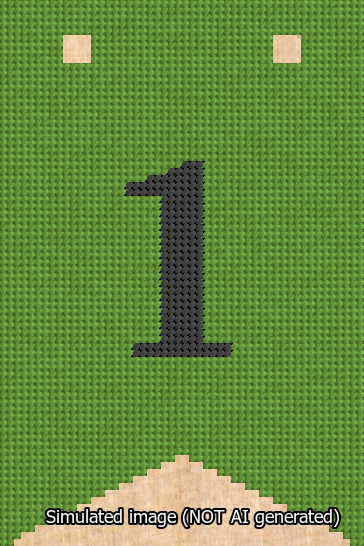 A simulated image of the stitched needlepoint design: Banner 13m Forked 1 Black on Light Green. Not A.I. generated.