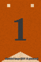 A simulated image of the stitched needlepoint design: Banner 13m Forked 1 Black on Orange. Not A.I. generated.