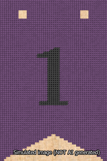 A simulated image of the stitched needlepoint design: Banner 13m Forked 1 Black on Purple. Not A.I. generated.