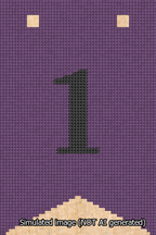 A simulated image of the stitched needlepoint design: Banner 13m Forked 1 Black on Purple. Not A.I. generated.