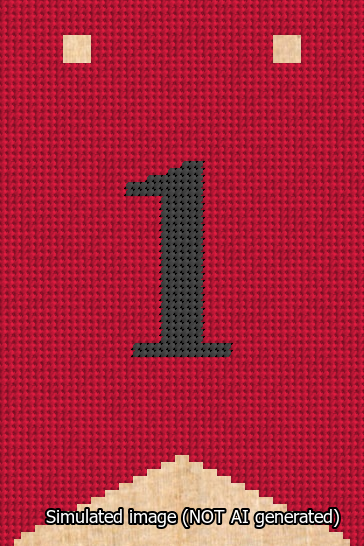 A simulated image of the stitched needlepoint design: Banner 13m Forked 1 Black on Red. Not A.I. generated.