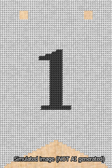 A simulated image of the stitched needlepoint design: Banner 13m Forked 1 Black on White. Not A.I. generated.
