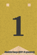 A simulated image of the stitched needlepoint design: Banner 13m Forked 1 Black on Yellow. Not A.I. generated.