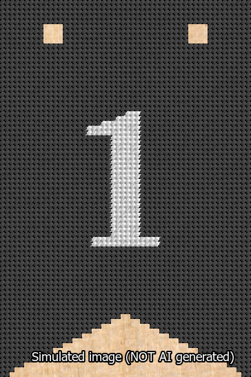 A simulated image of the stitched needlepoint design: Banner 13m Forked 1 White on Black. Not A.I. generated.