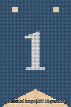 A simulated image of the stitched needlepoint design: Banner 13m Forked 1 White on Blue. Not A.I. generated.
