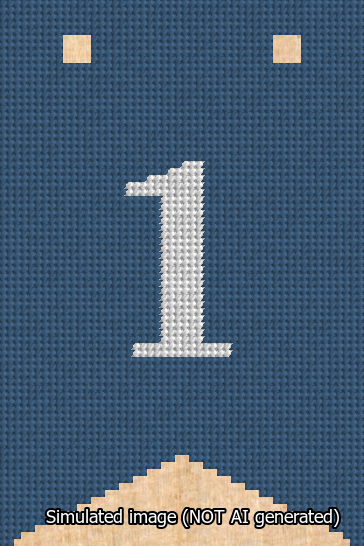A simulated image of the stitched needlepoint design: Banner 13m Forked 1 White on Blue. Not A.I. generated.