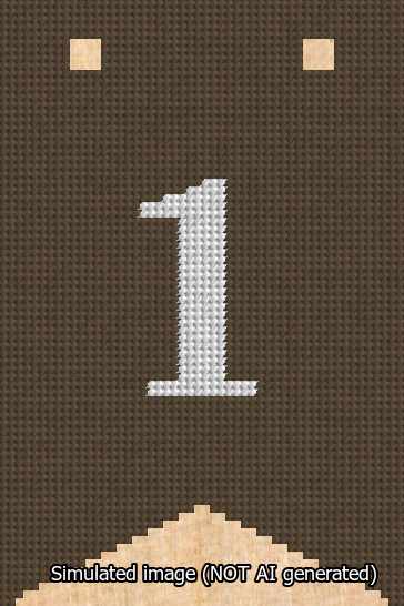 A simulated image of the stitched needlepoint design: Banner 13m Forked 1 White on Brown. Not A.I. generated.
