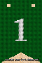 A simulated image of the stitched needlepoint design: Banner 13m Forked 1 White on Green. Not A.I. generated.