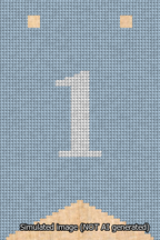 A simulated image of the stitched needlepoint design: Banner 13m Forked 1 White on Light Blue. Not A.I. generated.