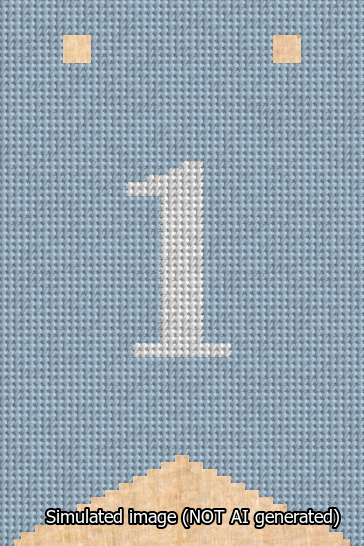 A simulated image of the stitched needlepoint design: Banner 13m Forked 1 White on Light Blue. Not A.I. generated.