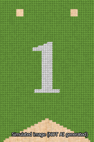 A simulated image of the stitched needlepoint design: Banner 13m Forked 1 White on Light Green. Not A.I. generated.