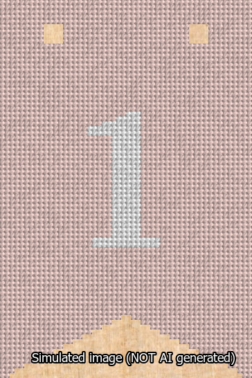 A simulated image of the stitched needlepoint design: Banner 13m Forked 1 White on Pink. Not A.I. generated.