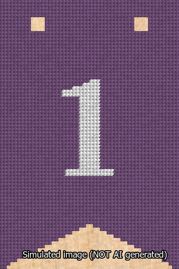 A simulated image of the stitched needlepoint design: Banner 13m Forked 1 White on Purple. Not A.I. generated.