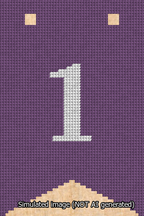 A simulated image of the stitched needlepoint design: Banner 13m Forked 1 White on Purple. Not A.I. generated.