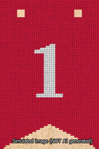 A simulated image of the stitched needlepoint design: Banner 13m Forked 1 White on Red. Not A.I. generated.