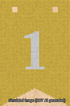 A simulated image of the stitched needlepoint design: Banner 13m Forked 1 White on Yellow. Not A.I. generated.